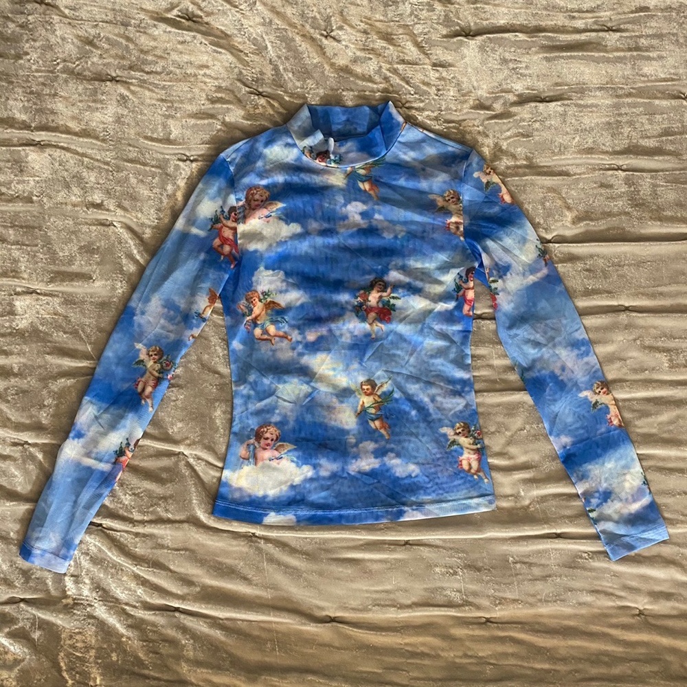 Blue Sheer Mesh Angel Cherub Top